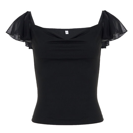 Damen Top mit verspieltem Rüschenärmel und elegantem V-Ausschnitt R&B