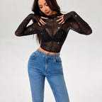 Damen Transparentes Oberteil mit Glitzer R&B