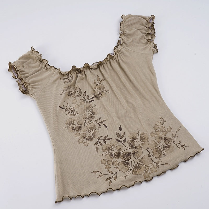 Damen Spitzenhaftes Oberteil mit floralen Details und Rüschensaum R&B