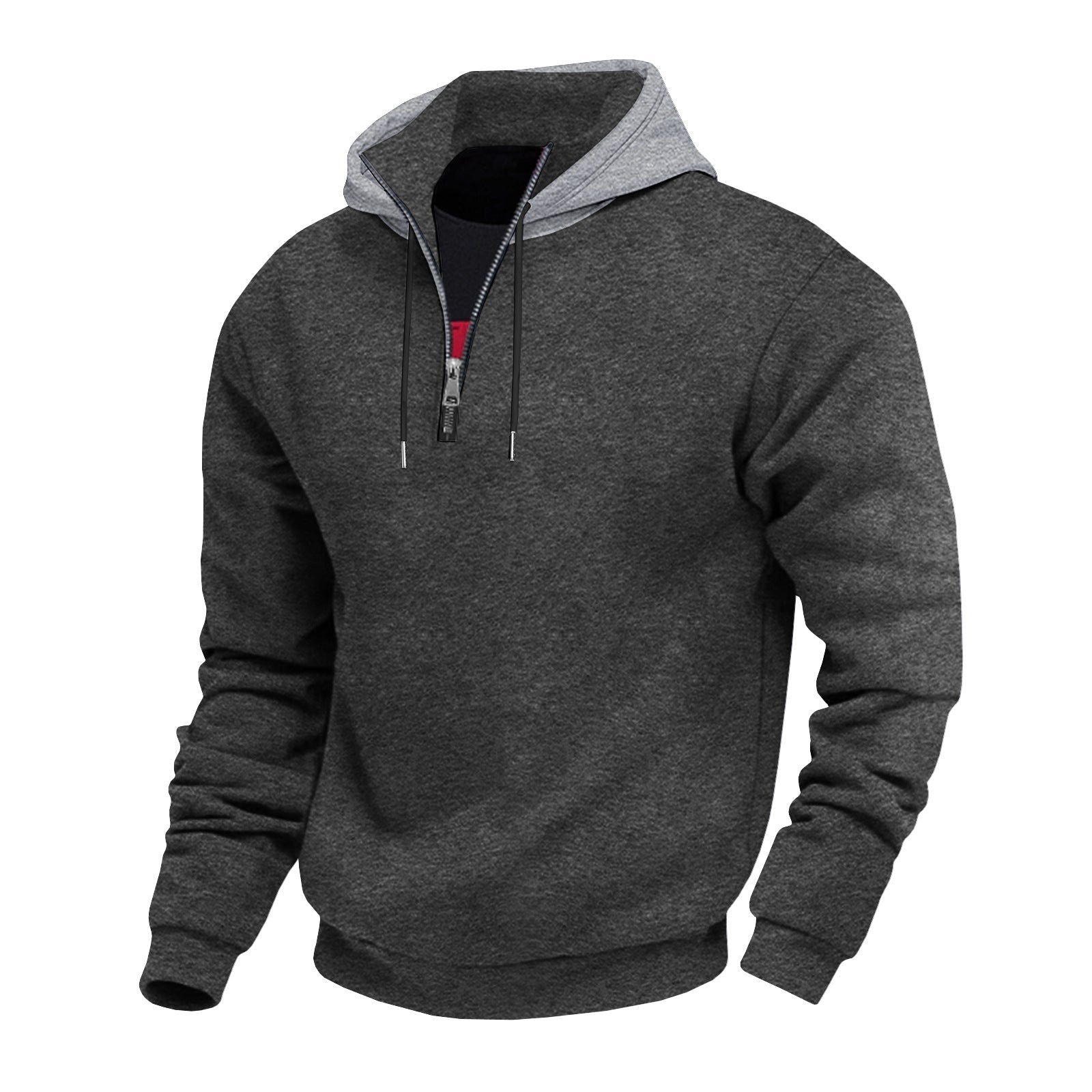 Herren Kapuzenpullover mit halbem Reißverschluss und kontrastierendem Innenfutter R&B