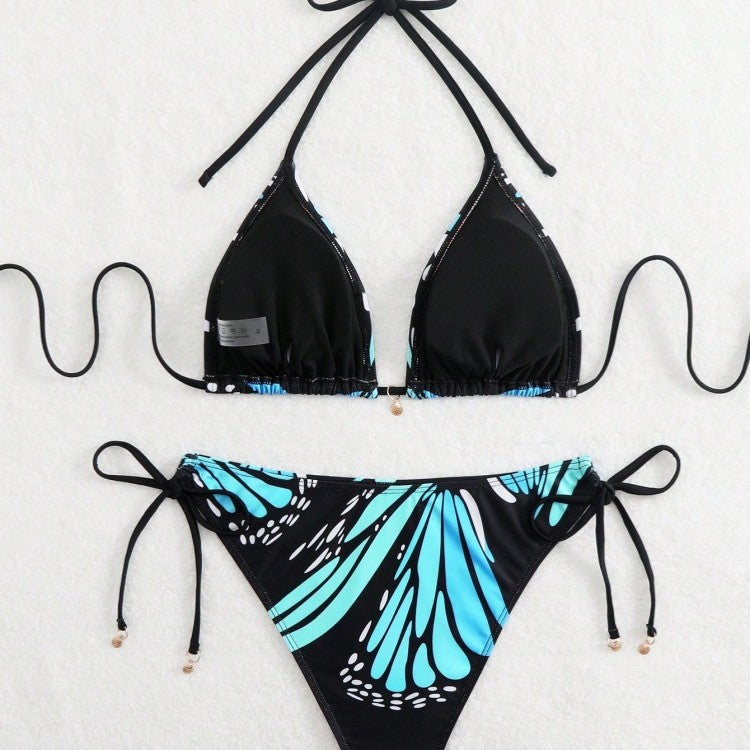 Damen Triangel-Bikini mit stylischem Schnürdetail und trendigem Muster R&B