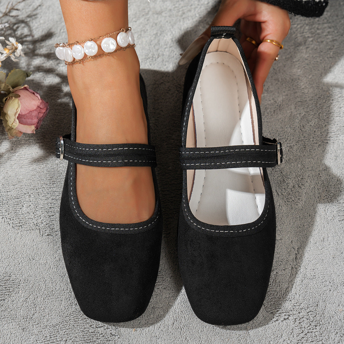 Damen edle Ballerinas mit klassischem Riemen R&B