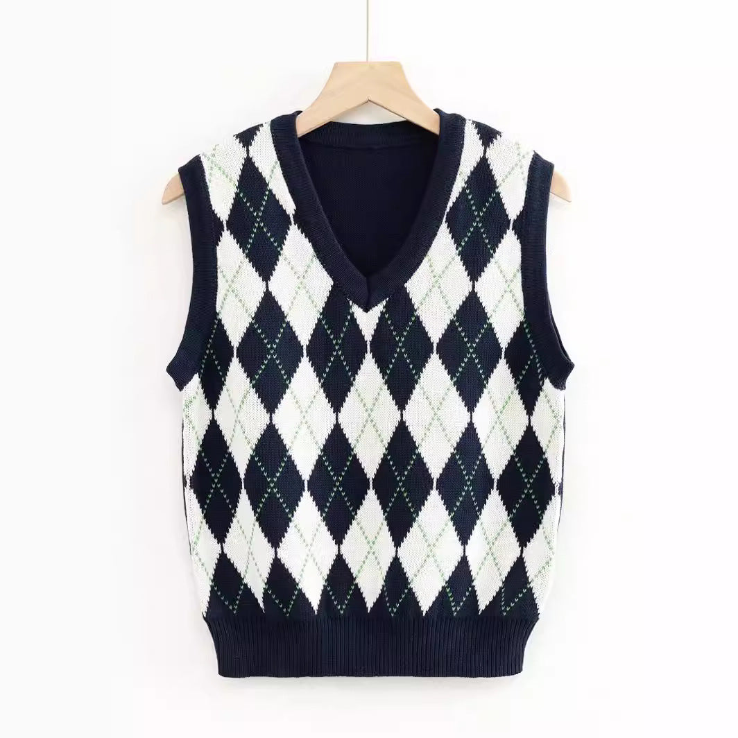 Damen Strickwesten mit modernem Rautenmuster R&B