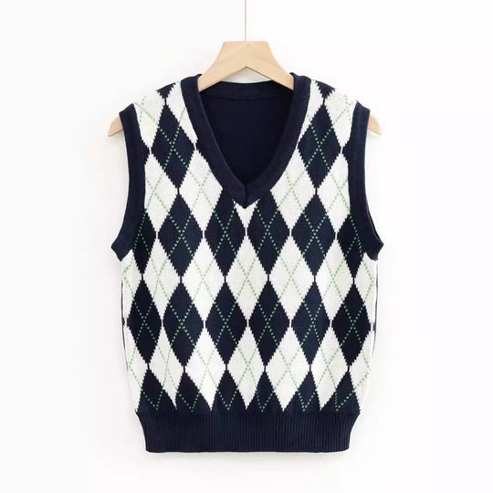 Damen Strickwesten mit modernem Rautenmuster R&B