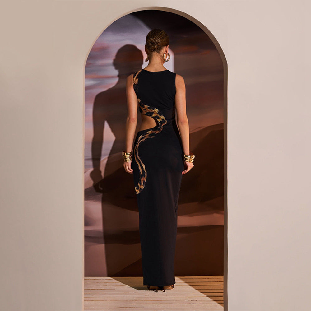 Damen Schickes Maxi-Kleid mit aufregendem cut-out Design und hohem Schlitz R&B
