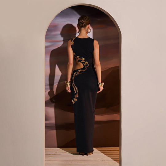 Damen Schickes Maxi-Kleid mit aufregendem cut-out Design und hohem Schlitz R&B