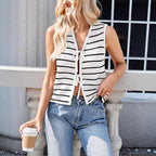 Damen Stricktop mit feinen Streifen und dekorativem Knotendetail R&B