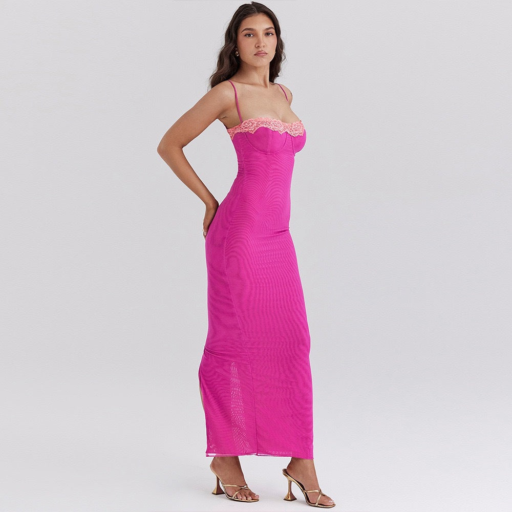 Damen Maxikleid mit zarter Spitzenverzierung R&B