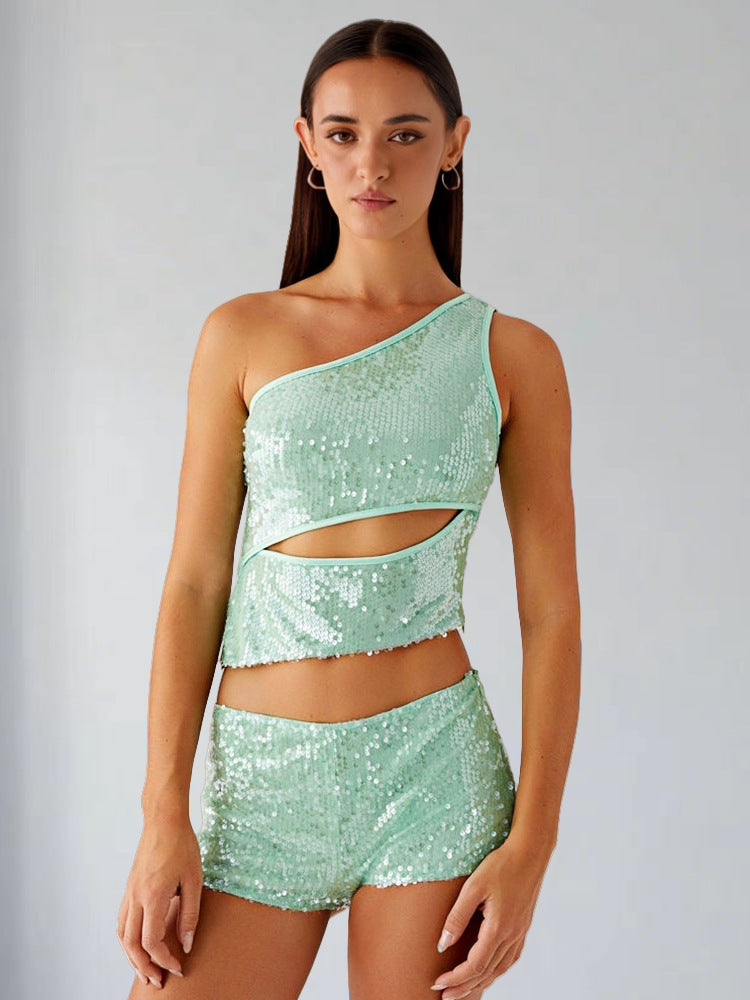 Damen Glitzernder Top und Shorts Set R&B