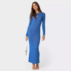 Damen elegantes Strick-Maxikleid mit Schnittdetails und stilvollem Ärmel R&B