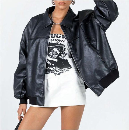 Damen Kunstleder Jacke im modernen Oversized-Stil R&B