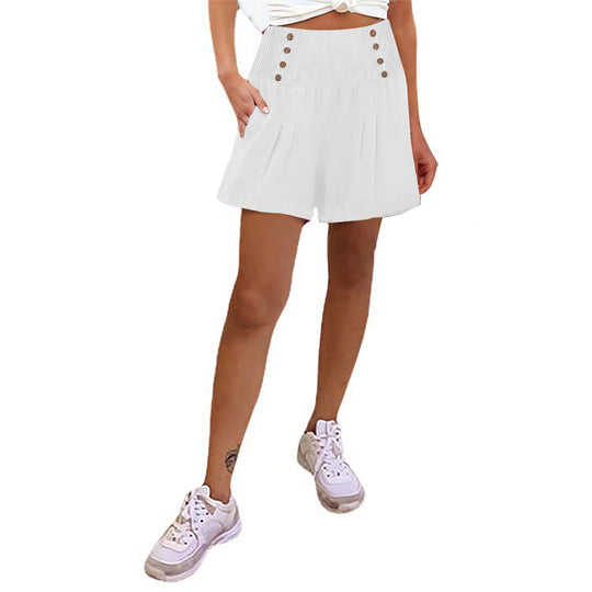 Damen elegante Shorts mit hohem Bund und Knopfdetail R&B