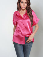 Damen Satin-Bluse mit großem Kragen und überschnittenen Schultern R&B