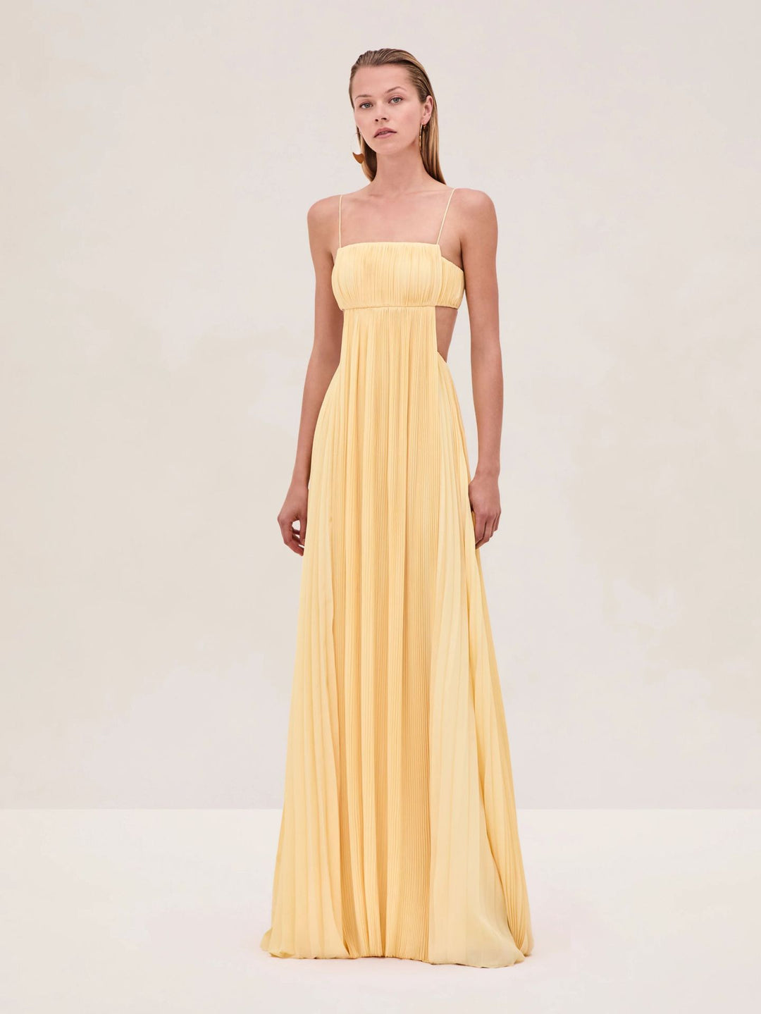 Damen Maxi-Kleid mit eleganter Plisseedetails und schmalen Spaghettiträgern R&B
