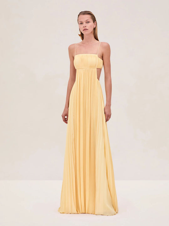 Damen Maxi-Kleid mit eleganter Plisseedetails und schmalen Spaghettiträgern R&B