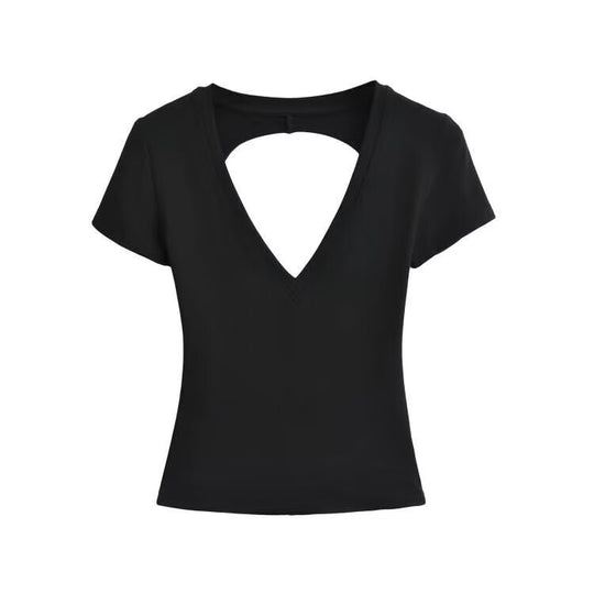 Damen modisches V-Ausschnitt T-Shirt mit offenem Rücken R&B
