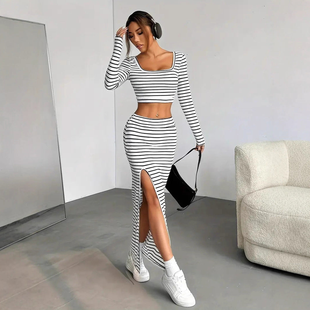 Damen Maxikleid im modernen Streifenlook
