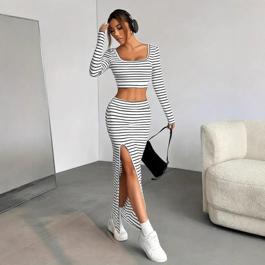 Damen Maxikleid im modernen Streifenlook R&B