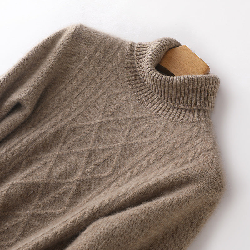 Damen Strickpullover mit hoch geschlossenem Kragen und Zopfmuster R&B