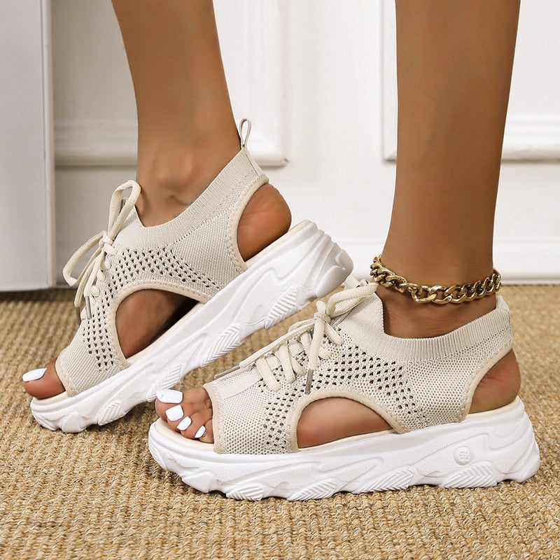 Damen Sneakersandale mit atmungsaktivem Strickoberteil und komfortabler Plattformsohle R&B