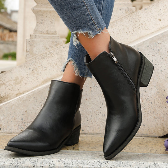 Damen elegante Ankle-Boots mit spitzem Fersenbereich und seitlichem Reißverschluss R&B