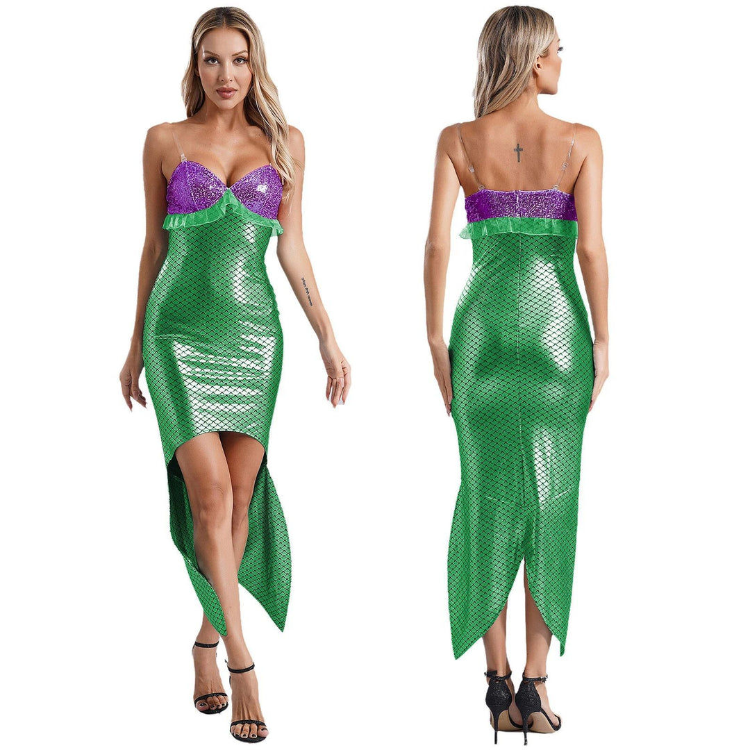 Damen Glamouröses Meerjungfrau-Kleid mit asymmetrischem Saum und schimmerndem Oberteil R&B