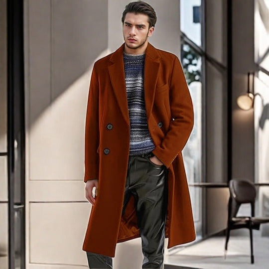 Herren eleganter Doppelreihiger Wollmantel R&B