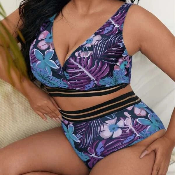 Damen Bunt gemusterter Bikini mit breitem Unterbrustband R&B