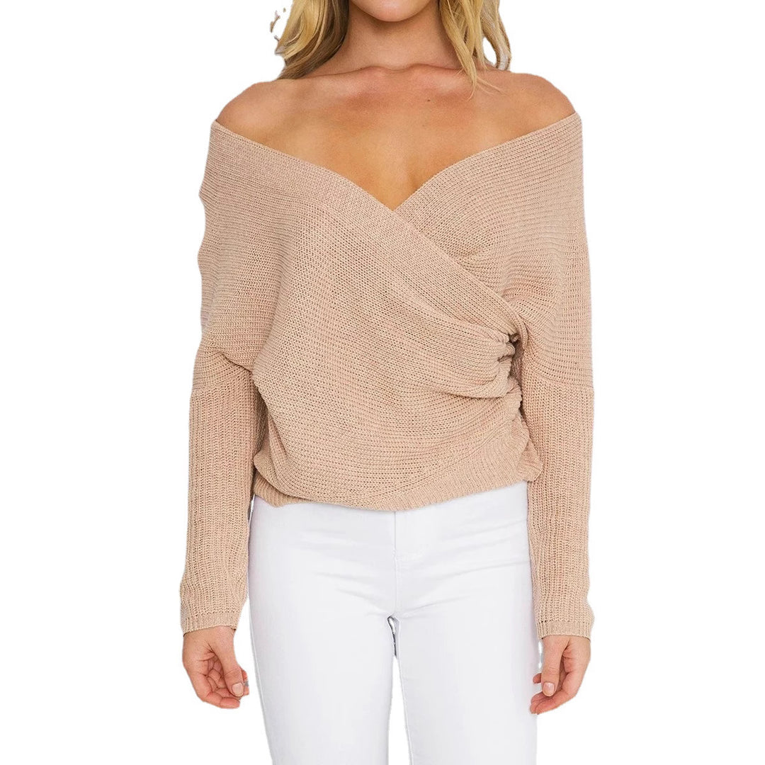 Damen Wickelpullover mit offenem Design und tiefem Ausschnitt R&B