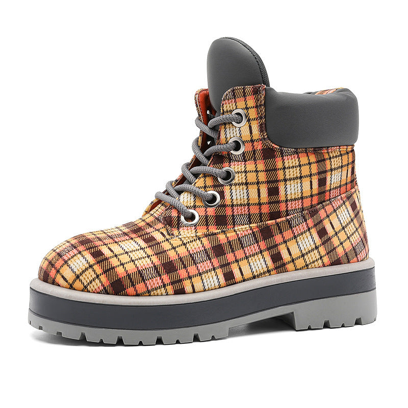 Herren Schnürstiefel mit kariertem Obermaterial und robustem Profil von
