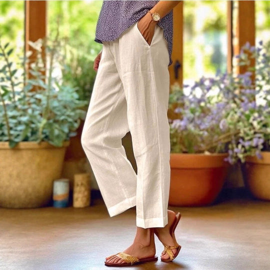 Damen Leinenhose mit weitem Schnitt und praktischen Taschen R&B