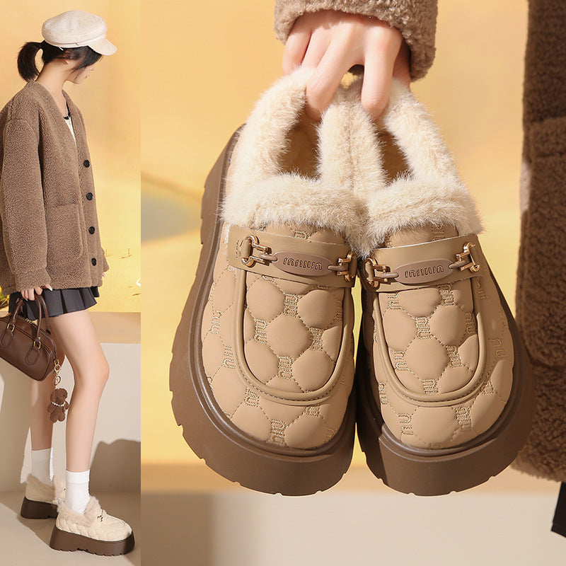 Damen Gemütliche Slipper mit warmem Futter und modischem Plateau-Heel R&B