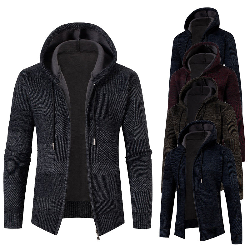 Herren lässiger Strickjacke mit modernem Strukturdesign und Kapuze