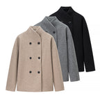 Damen Oversized Wolljacke mit doppelter Knopfleiste und modernem Stehkragen R&B