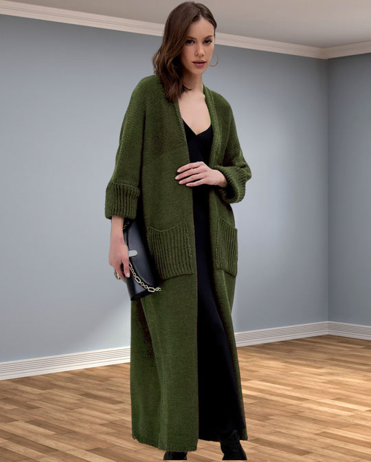 Damen Grobstrickmantel mit praktischen Taschen und elegantem V-Ausschnitt R&B