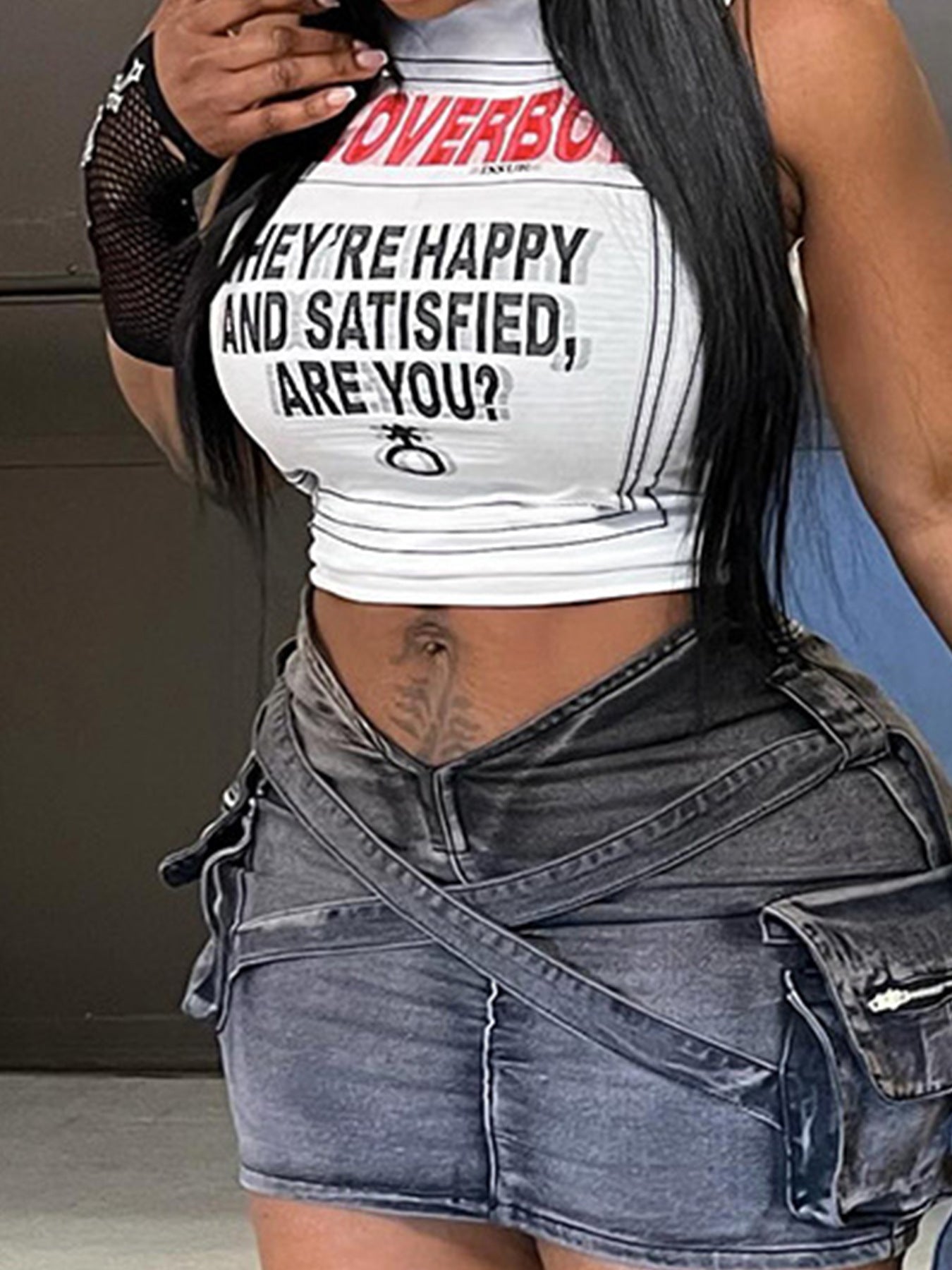 Damen Crop-Top mit kreativem Schriftzug und lässigem Schnitt R&B