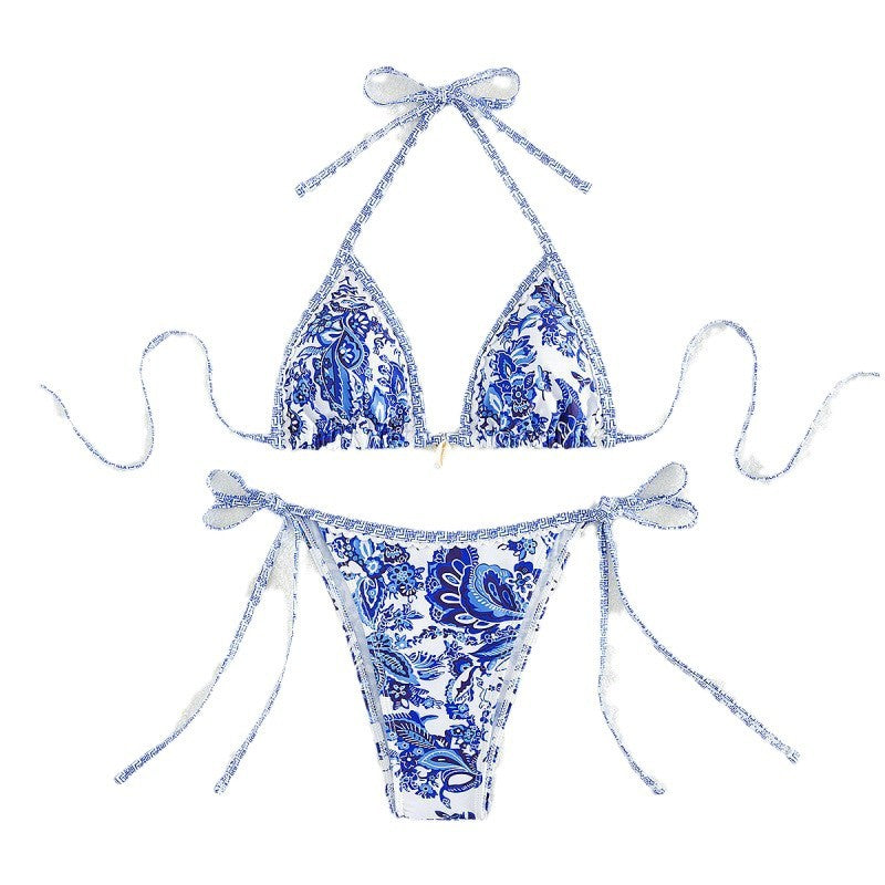 Damen Triangel-Bikini mit verspielten Schleifen und filigranem Muster R&B