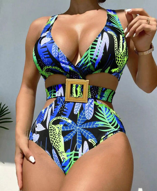 Damen Einteiliger Badeanzug mit modischem Cut-Out und eleganter Schnalle R&B