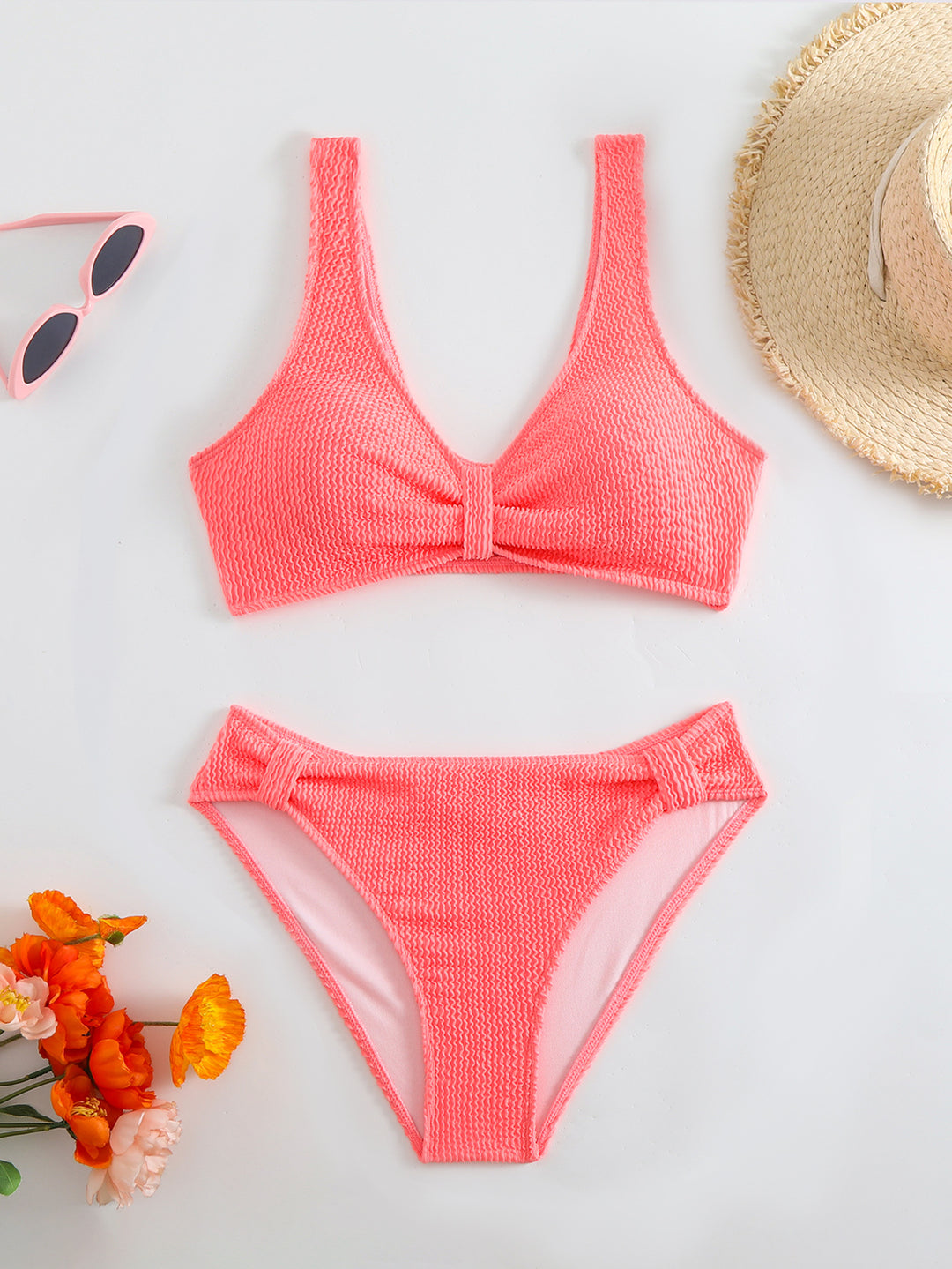 Damen strukturierter Bikini mit versetztem Band R&B