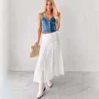 Damen Denim Bustier-Oberteil mit Knopfverschluss und verführerischem Ausschnitt R&B