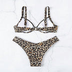 Damen Triangel-Bikini mit tierischem Muster und elegantem V-Ausschnitt