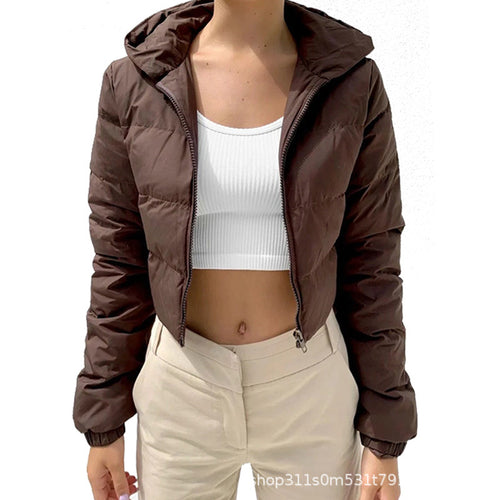 Damen gesteppte kurz geschnittene Jacke mit Kapuze R&B