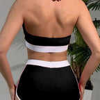 Damen Sport-Bikini-Set mit hoch geschnittenen Shorts und verstellbarem Oberteil R&B