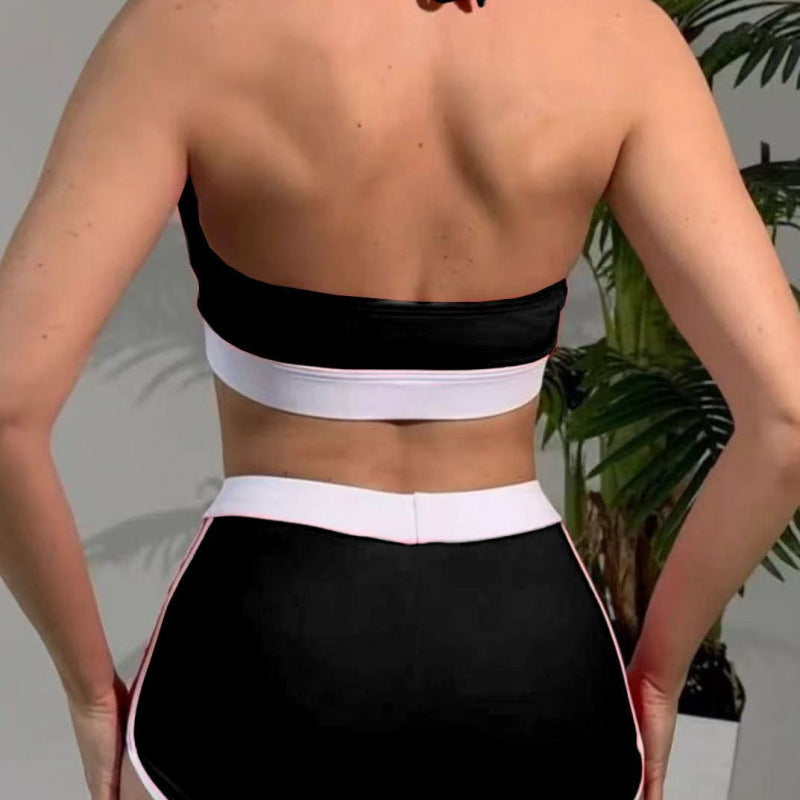 Damen Sport-Bikini-Set mit hoch geschnittenen Shorts und verstellbarem Oberteil R&B