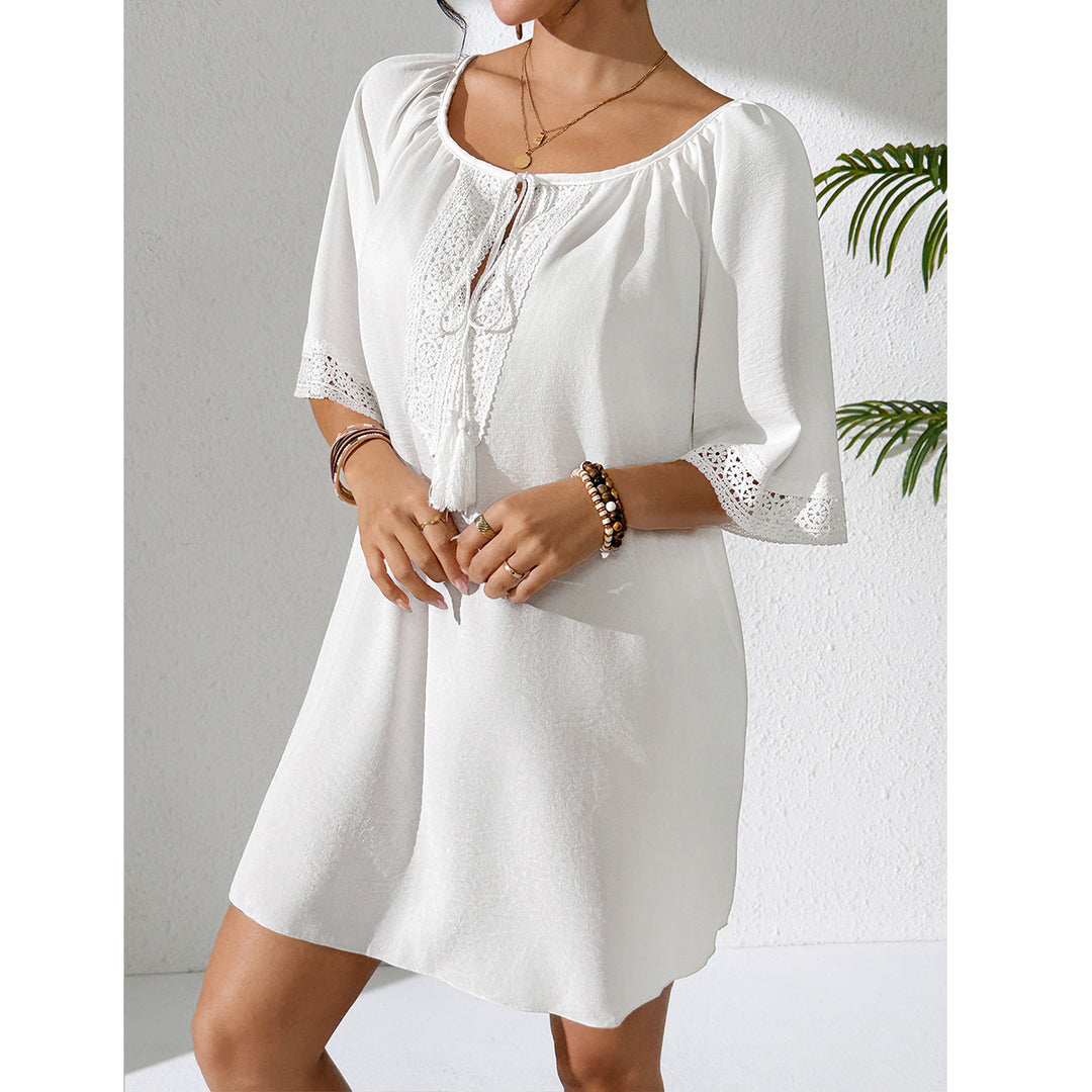 Damen luftiges Strandkleid mit verzierten Ärmeln R&B