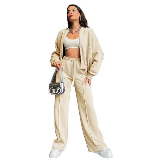 Damen lässiges Freizeit-Set aus weichem Sweatstoff mit hohem Kragen und weitem Schnitt R&B