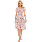 Damen Maxikleid mit floralen Mustern und elastischem Taillenbund R&B