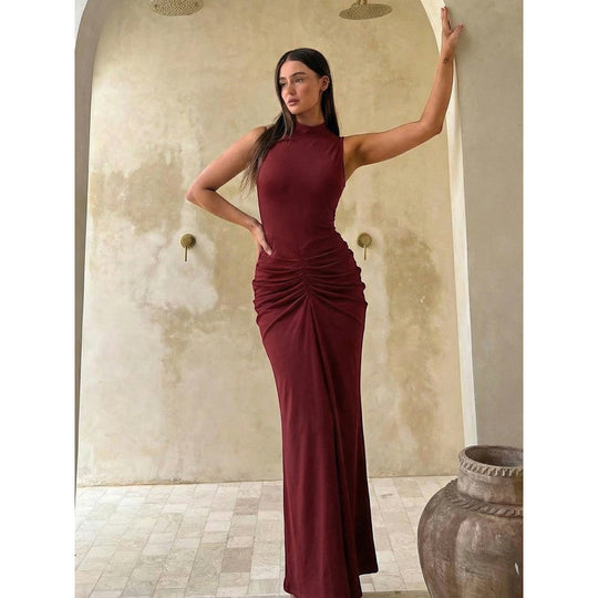 Damen Elegantes Maxikleid mit figurschmeichelndem Schnitt und hochgeschlossenem Design R&B