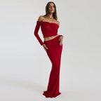 Damen Raffiniertes zweiteiliges Abendkleid im Off-Shoulder-Stil R&B