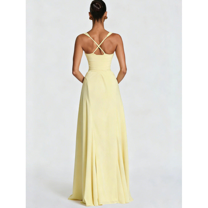Damen Elegantes Maxikleid mit fein gerafftem Oberteil und Spaghettiträgern R&B